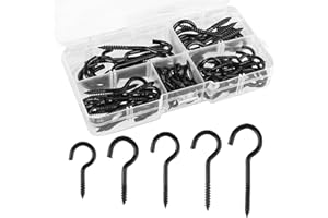 WEFINEST 75 Stück Haken zum Schrauben Klein, Multi-Size Schraubhaken Schwarz, Einschraubbare Schraubhaken Edelstahl, Deckenhaken für Wände, Hakenschrauben Zum Aufhängen von Gegenständen, Wand-Wäscheleine