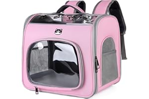 ALLSOPETS Zaino per Cane Portatile Zaino Porta Gatto Borsa per Cani Pieghevole con Apertura Frontale Finestra in Rete Traspirante Zaino per Cani Perfetto per Viaggiare Escursioni Passeggiate Rosa