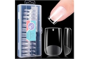Gelike ec Unghie Finte Corte in Gel, Tip Unghie Trasparenti Full Cover Tips Gel (Quadrato Corto) 240pz 12 Taglie, Copertura Completa, per Saloni di Manicure Professionale, Principiante, Resina