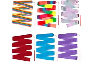 EMODWEY Lot de 6 Bâtons De Ruban Gymnastique Enfants De Danse Ruban Grs, Couleurs Rêveuses De Danse Artistique, 2m de Long, Couleurs Vibrantes pour Enfants, Spectacle De Talents，Gymnastique Rythmique et Fête