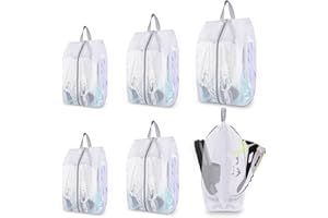 SelfTek Shoe Bags for Travel, 6 Pack 3 Size Double-Sided Zipper Shoe Bags for Men & Women & Children, Waterproof Portable Shoe Storage Pouch with Handle, Family Travel Accessories