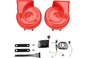 ‎FARBIN FARBIN Auto Horns 12v laute Dual-Tone elektrische Auto Horn Zug Horns Kit für LKW Motorrad (Rotes Horn mit Kabelbaum und Knopf)