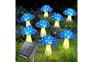 Homeleo Upgraded 8 Pack Solar Decorative Mushrooms, Outdoor Garden Blue Solar String Lights, Waterproof Blue Mushroom Ornaments for Backyard Yard Pathway Fence Christmas Halloween Patio Decorations