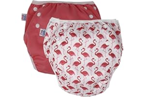 PINK&BLUE - Couche de bain Bébé,Couche Piscine Lavable pour Garçons & Filles, Réutilisable, Ajustable,(4-16 kg) - Ecologique,doux pour la peau de bébé (SWAN - 2 PIECES))