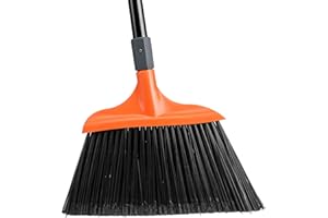 TREELEN Long Handle Angle Broom, Stiff Bristles Broom Outdoor with 137CM Handle Sweeping Brush for Kitchen Lobby Office Patio Balcony Driveway