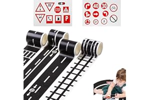 BSGZCM Road Tape 6 Pcs Road Tapes Removable Train Track Tape Stickers Diy Traffic Sign, Road Durable Paper Tape Road Stickers for Roll Toy Cars Kids Play Floor Wall Table Chair Decoration