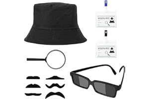 BTHRORO Set Costume da Detective per Bambini, Occhiali da Vista Cappello da Detective Lente d'Ingrandimento per Bambini Set di Accessori Feste di Vestiti e Accessori