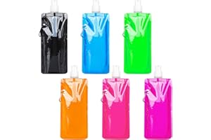 GLAITC Foldable Sports Bottle,6pcs Collapsible Water Bottle Plastic Water Bag Foldable Water BagsLiquor Pouch Drinks Flasks Reusable Drink Pouches Bags with Clip for Outdoor Sports,Biking,Hiking,Travel