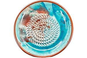 Kaladia Keramik Reibeteller/Keramikhobel - ideal für Ingwer, Parmesan etc. - in Türkis & Braun - Durchmesser: 12 cm - handgemacht & handbemalt - Made in Spain