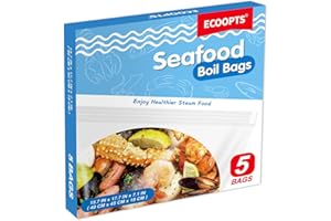 ECOOPTS 5 x Meeresfrüchte-Kochbeutel, große Größe, BPA-frei, Stand-up, auslaufsicher, leicht zu reinigen, Kunststoff, stabil, Schiebeverschluss, klar, Wegwerfbar, Rechteckig