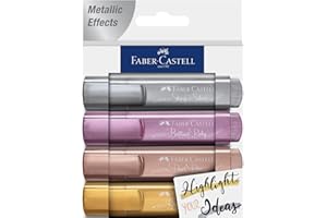 Faber-Castell 154623 - Zestaw zakreślaczy TL 46, 4 sztuki, kolory metaliczne, z trwałą końcówką klinową, szerokość linii 1-5 mm