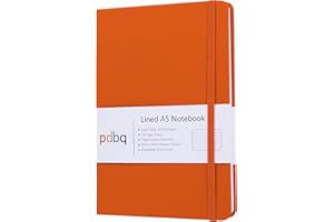 pdbq A5 Notebook Hardback Journal Lined Notebook A5 Inner Pocket Vegan Leather 128 Pages 120gsm Premium Paper with Gift box Bookmark Elastic Closure Ruled Notepad Orange