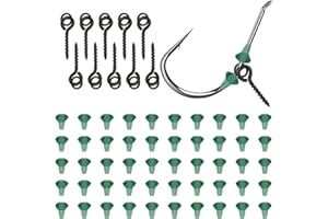 YUEYUAN Vis d'appât Crochets Bouillettes Vis 10 Pcs Appât à Vis avec 50 Pcs Crochets Arrêts, Vis avec Anneau Fixe Carpe Pêche Cheveux Tackle pour Chod Rigs Appâts Crochets