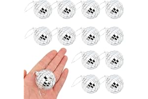 BEYLOS 12Pcs Mini Disco Balls Hanging Mirrorball for Theme Parties Weddings New Year Family Gatherings Birthdays Cake KTV Parties Band Bar Stage Performances Lighting Effect Stage Props