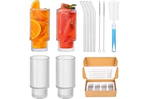 YUTUY Lot de 4 Verres à Cocktail avec Paille en Verre 350ml/11.8oz,verre long drink,verres à café glacé,Verre à Bière,Tasses à Café Glacé pour Famille, Fête, Smoothie, Bière, Cocktail, Jus