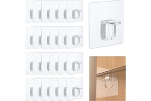 MINISOISO Zestaw 24 samoprzylepnych uchwytów na półki, 6 x 6 cm, kołki do regału, przezroczyste regały samoprzylepne, samoprzylepne uchwyty ścienne bez perforacji do szafy na szafę