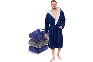 Twinzen Albornoz Microfibra (100% Poliéster) Hombre Largo Con Capucha para Adulto Certificación OEKO TEX - Bata de Baño 2 bolsillos, Cinturón y Aro