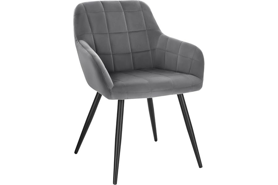 WOLTU Dining Chairs 1 Pcs, Wide Padded Chairs with Back, for Living Room/Bedroom/Kitchen, Upholstered Velvet Seat, Black Metal Legs, Dark Grey