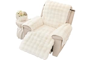 EBETA Weiche Plüsch Sesselschoner Sesselauflage Armlehnenbezüge, Neue rutschfeste Sesselüberzug Flauschiger Kunstpelz Relaxsessel Bezüg (Creme, 60 * 225 cm)