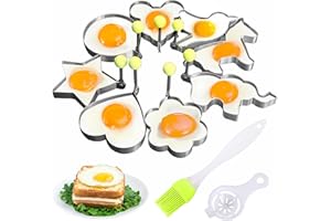 RFYTDCF 8 Stück Spiegeleierformen, eierringe für die pfanne Antihaft spiegeleiformen Edelstahl Egg Ring Mold mit Klappbaren Silikongriffen Eierform für Bratpfanne mit Ölpinsel