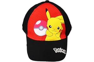 Fashion UK Cappello Ufficiale Pokemon Pikachu. Modello Pokeball. Cappellino con Visiera da Bambino o Ragazzo. Poliestere e Cotone. Cappellino da Baseball Nero Rosso.