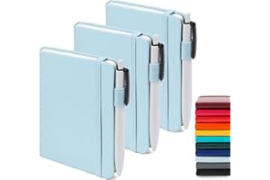 feela 3 Pack A6 Pocket Notebooks, Hardback Lined Small Notebooks with Dividers and Black Pens, Classic Ruled Mini Notepads Journal Bulk, for Office School Writing Plans Memos, 9 X 14cm, Light Blue