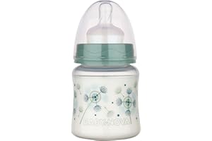 BABY-NOVA babynova Biberon a Collo Largo 150 ml con Tettarella in Silicone a Flusso Lento Anti-Colica - Prodotto in Germania - Senza BPA - Dente di Leone