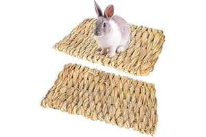 yufana 2 Pezzi Tappetini In Erba Coniglio,Tappetino Per Erba In Criceto Letti Giocattolo Masticare Tappetino per Giocattoli Masticare per Animali Tappetini in Erba Intrecciata Fieno Naturale,Criceti