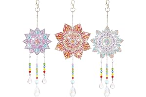 NICEJOOE 3pcs Diamond Art Painting Suncatcher, 5D Diamond Painting Wind Chime, 5D Diamond Painting Kits with Double Sided Rhinestone for Window Home Gardon Decor, Arts and Crafts Kits Gift (Vintage)