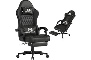 Gamtimer Gaming Chair with Footrest, Ergonomic Computer Chair, PU Breathable Material with Headrest and Lumbar Support, Suitable for Silla Gamer and Adults(BLACK)