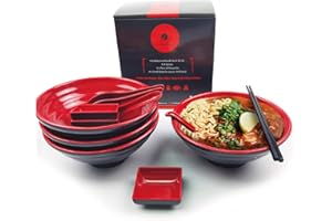 Goliber Balibetov zestaw misek do ramenu, zawiera melaminowe miski ramen, pałeczki, łyżki i małe naczynie do sosów - idealne do azjatyckiej, chińskiej, japońskiej, koreańskiej lub pho makaronu - 4
