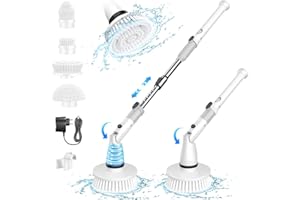 KLIHD Elektryczna szczotka czyszcząca Spin Power Scrubber - bezprzewodowa z 4 wymiennymi głowicami wiertarskimi i regulowanym uchwytem do czyszczenia podłóg z płytek ceramicznych w kuchni i łazience