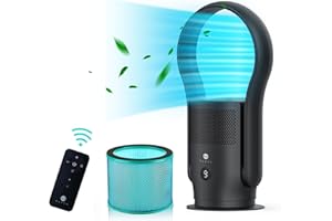 U ULTTY Ventilateur sans Pales avec Purificateur d'Air, Ventilateur Tour avec Télécommande, Silencieux Bladeless Fan Haute 60 cm Ventilateur Colonne pour Le Bureau à Domicile, Modèle CR020, Noir