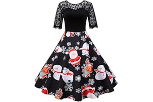 HAOLEI Women Christmas Dresses UK Clearance,Ladies Short Sleeve/Sleeveless Santa Xmas Dresses,Flared A Line 1950s Swing Dress Christmas Costume for Cocktail Party