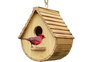 STARSWR Casetta per uccelli da esterno, casetta per uccelli da esterno, in legno naturale, capanna per uccelli Bluebird Finch Cardinals Hanger per la visualizzazione del giardino