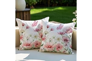 Vorysum 2er Set Outdoor Kissen Rosa Blumen Dekokissen Wetterfest Kissenbezug Sommer Modern Kissenbezüge für Garten Sofa Couch Wohnzimmer Schlafzimmer Doppelseitiges Muster 45x45 cm