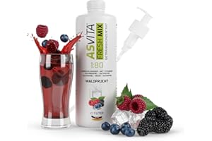 ‎ASVITA AsVita Getränkekonzentrat Fresh Mix 1:80-1L Flasche inkl. Dosierpumpe - Getränke Sirup zuckerfrei - 26 leckere Geschmacksrichtungen (Waldfrucht)