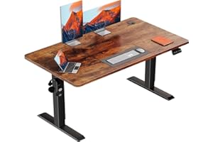 Flamaker Standing Desk 120x60cm Height Adjustable Desk with Splice Board Standing Table with Hook Office Table with Memory Smart Pannel,Vintage Brown