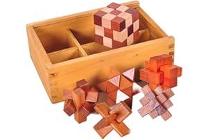 WishesMar 6 Pcs Wooden Brain Teaser Puzzles Set Logic Mind Educational Toy - Assembly Disentanglement Puzzles Interlocking Lock Games Gift for Kids and Adults - Set #2