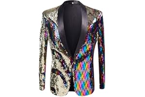 PYJTRL Mens 2 Colors Shiny Sequin Blazer
