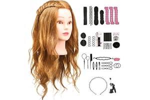 Testina parrucchiere capelli veri, TwoWin 80% testina capelli veri, testa parrucchiere confezione regalo con supporto e accessori per capelli - marrone