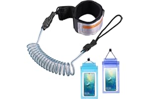 ZOCIPRO Leash de Surf avec 2 Pcs Pochettes Téléphone Étanche, Laisse de Planche Durable Leash de Surf pour Sup Paddle Board, Stand Up Paddle, Kayak Paddle Leash Confortable