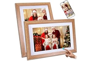VUSOSET WiFi Digital Photo Frame - 10.1 Inch HD IPS Touchscreen, 32GB Memory, Auto-Rotate, Share Photos & Videos via APP, Oak Wooden Frame High-Definition Touchscreen Display
