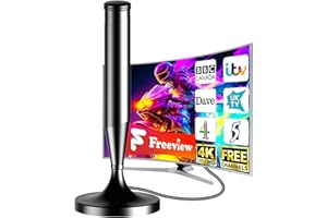 BSPHEREX Indoor TV Aerial for Freeview – 560+ Miles Long Range Reception, 360° Digital TV Aerial with Magnetic Base, Supports HD Channels VHF/UHF/DAB Radio, Easy Installation