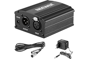 NEEWER Alimentazione Fantasma a 1 Canale 48V con Adattatore e un Cavo XLR Audio a 3 Pin per Tutti i Microfoni a Condensatore e le Apparecchiature di Registrazione