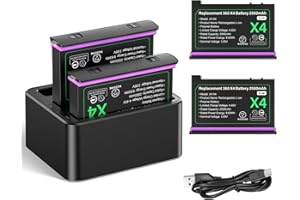 Adicop Insta 360x4 Batería Reemplazo Accesorios, 2PCS 2500 mAh Batería + 3 Ranuras Cargador USB Accesorios Compatible con Insta 360x4