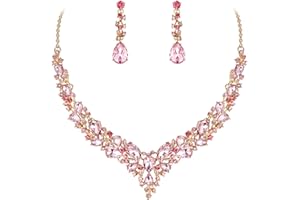 Ever Faith Wedding Bridal Crystal Teardrop Cluster Statement Necklace Dangle Earrings Jewellery Set for Women