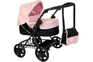 Dolly Tots Carrozzina Cherish | Passeggino per bambini con borsa fasciatoio abbinata e cappuccio regolabile | Sistema di archiviazione da viaggio