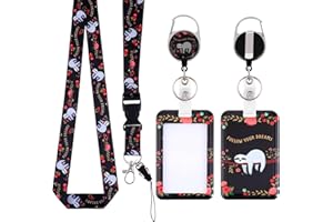 TIESOME Uchwyt na identyfikator z chowaną smyczą do odrywania, uroczy leniwiec, plastikowy uchwyt na karty na szyję, crossbody, ochraniacz na dowód osobisty, dla pielęgniarki, lekarza, nauczyciela