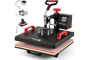 CREWORKS Presse à Chaud 38x38CM 5 en 1 Machine de Transfert à Chaleur Plateaux Pivotant à 360° Contrôle Numérique de Durée et Température avec Accessoires pour Tasse Chapeau Assiette Capuchon